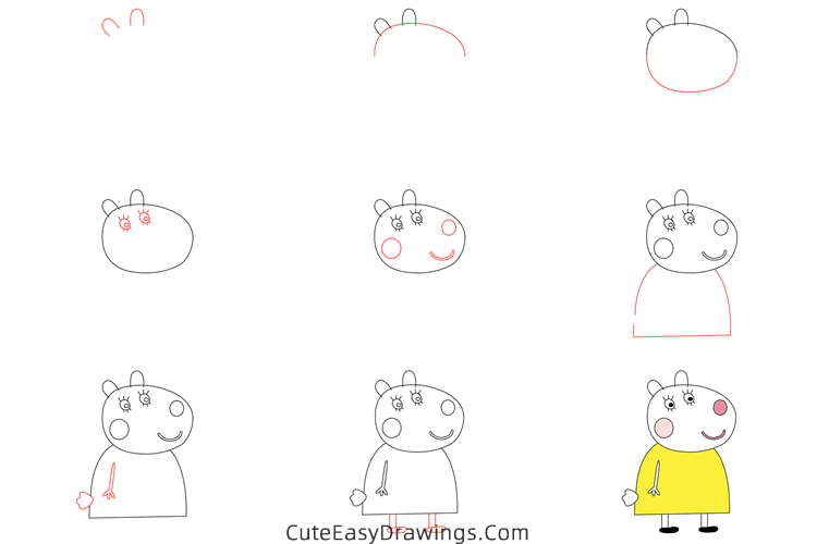 how to draw charlotte sheep from peppa pig - www.cuteeasydrawings.com