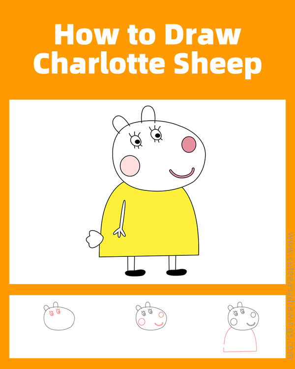 how to draw charlotte sheep from peppa pig - www.cuteeasydrawings.com