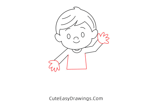 how to draw a boy waving hello - www.cuteeasydrawings.com
