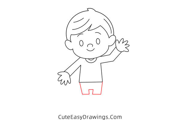 how to draw a boy waving hello - www.cuteeasydrawings.com