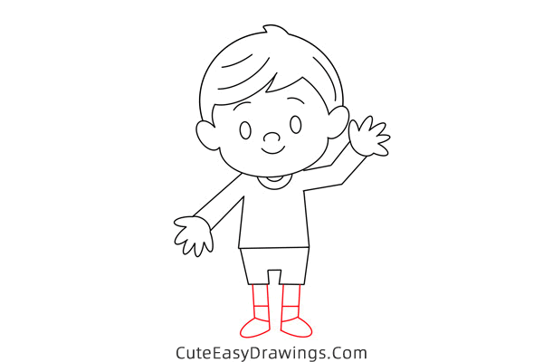 how to draw a boy waving hello - www.cuteeasydrawings.com