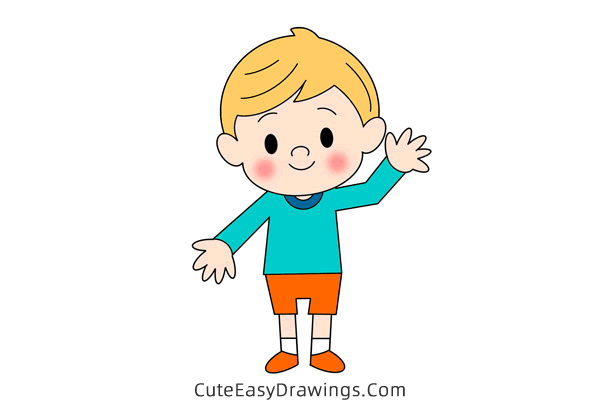 how to draw a boy waving hello - www.cuteeasydrawings.com