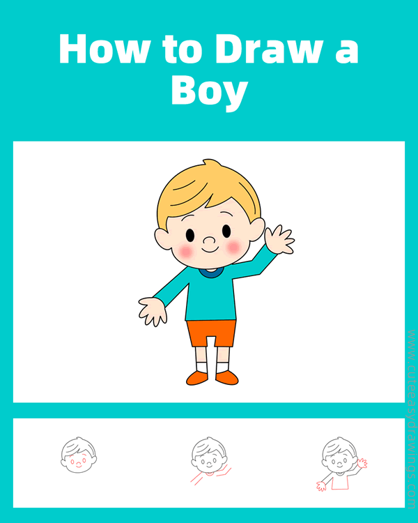 how to draw a boy waving hello - www.cuteeasydrawings.com