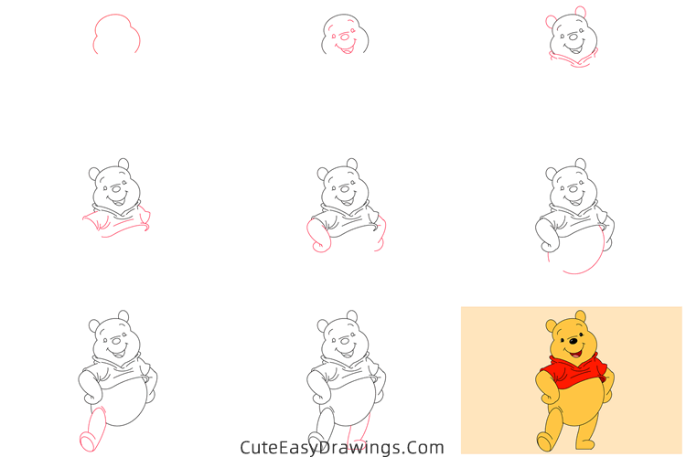 how to draw pooh bear easy - www.cuteeasydrawings.com