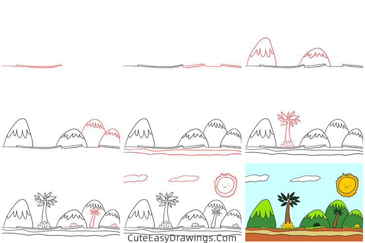 how to draw a mountain landscape - www.cuteeasydrawings.com