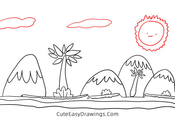 how to draw a mountain landscape - www.cuteeasydrawings.com