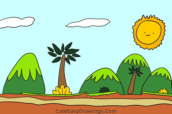 how to draw a mountain landscape - www.cuteeasydrawings.com