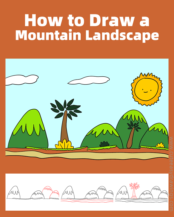 how to draw a mountain landscape - www.cuteeasydrawings.com