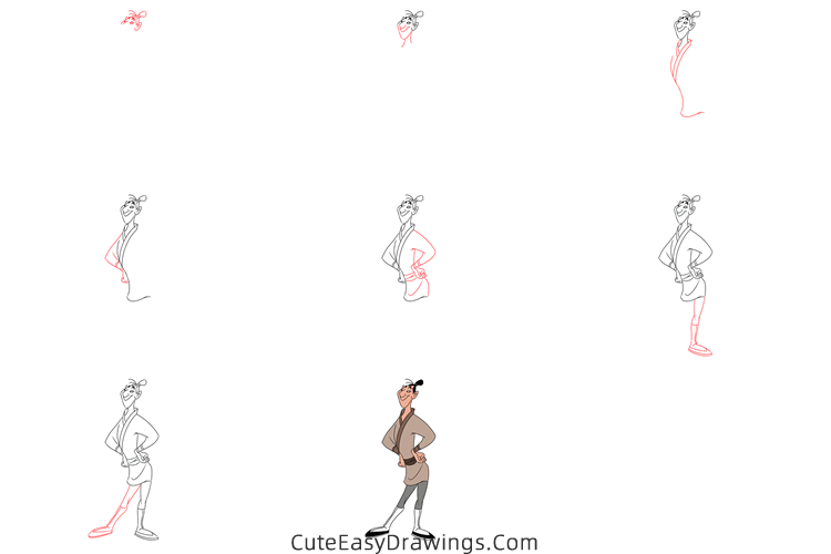 how to draw an ancient chinese man from mulan - www.cuteeasydrawings.com