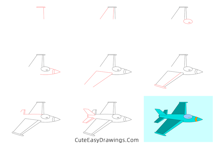 how to draw a jet fighter - www.cuteeasydrawings.com