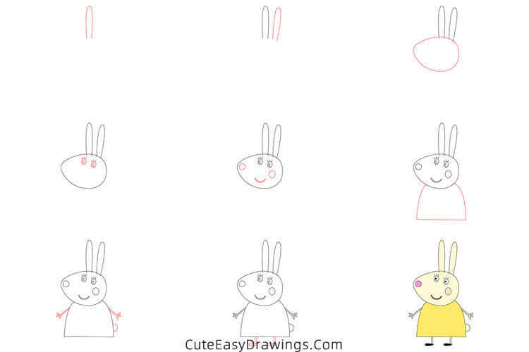 how to draw miss rabbit from peppa pig - www.cuteeasydrawings.com
