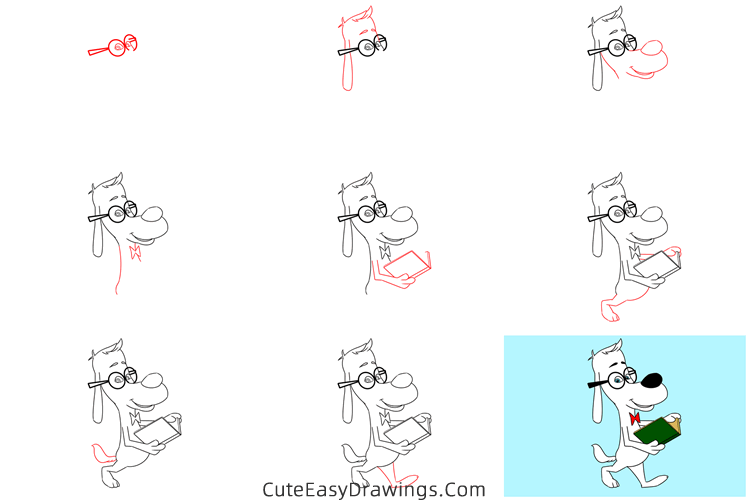 how to draw mr peabody with a book - www.cuteeasydrawings.com