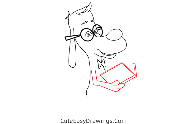 how to draw mr peabody with a book - www.cuteeasydrawings.com