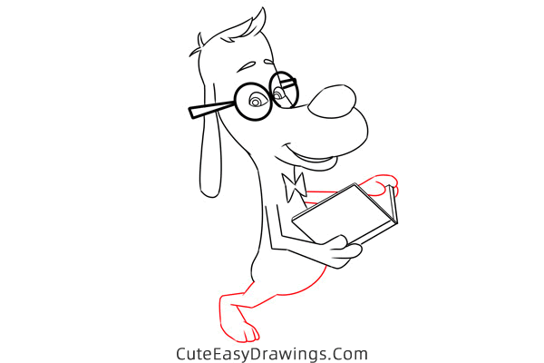 how to draw mr peabody with a book - www.cuteeasydrawings.com