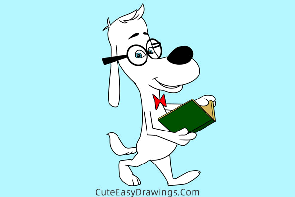 how to draw mr peabody with a book - www.cuteeasydrawings.com