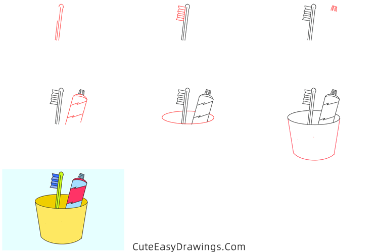 how to draw a toothbrush and toothpaste - www.cuteeasydrawings.com