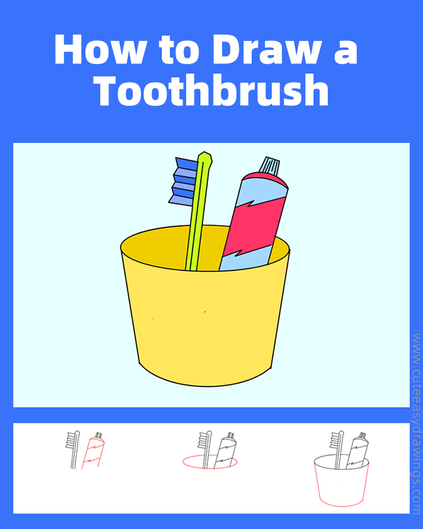 how to draw a toothbrush and toothpaste - www.cuteeasydrawings.com
