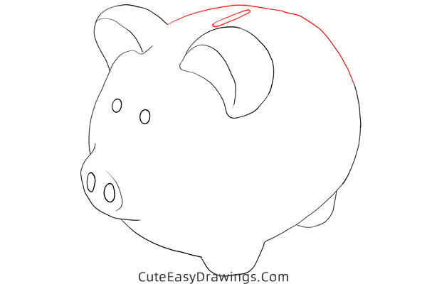 how to draw a piggy bank - www.cuteeasydrawings.com