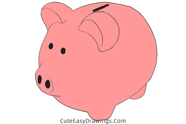 how to draw a piggy bank - www.cuteeasydrawings.com