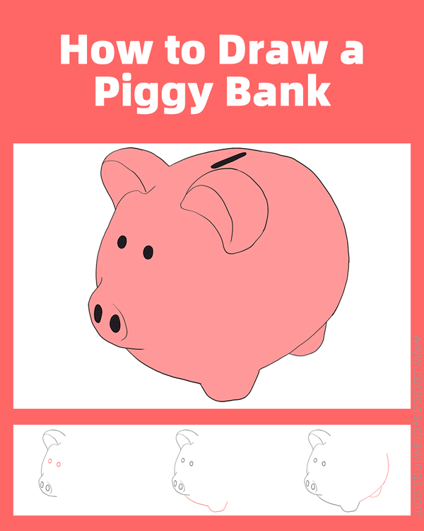 how to draw a piggy bank - www.cuteeasydrawings.com